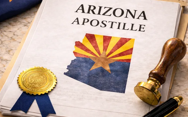 Arizona apostille certificate with a seal and pen