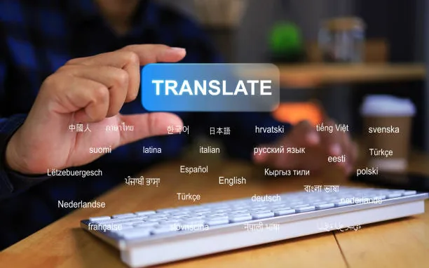 Translator application open on a laptop